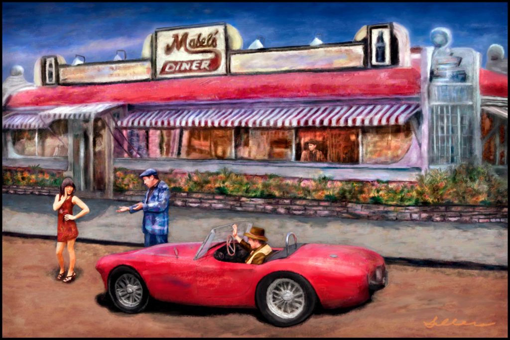 Cobra car with hot man driving is stopped by sexy girl wanted to relate to him.